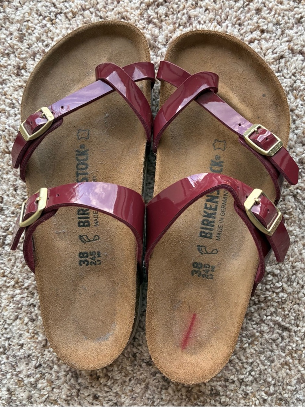 Birkenstock Mayari Loop Toe Sandal Womens 38 (US 7.5) Burgundy Red Buckle Strap